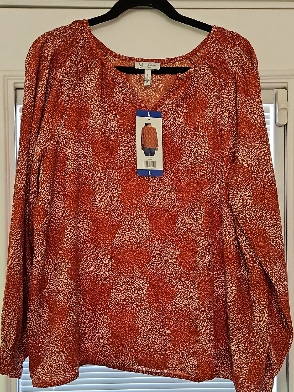 croft & barrow Rust Orange Printed Long-Sleeve Blouse
